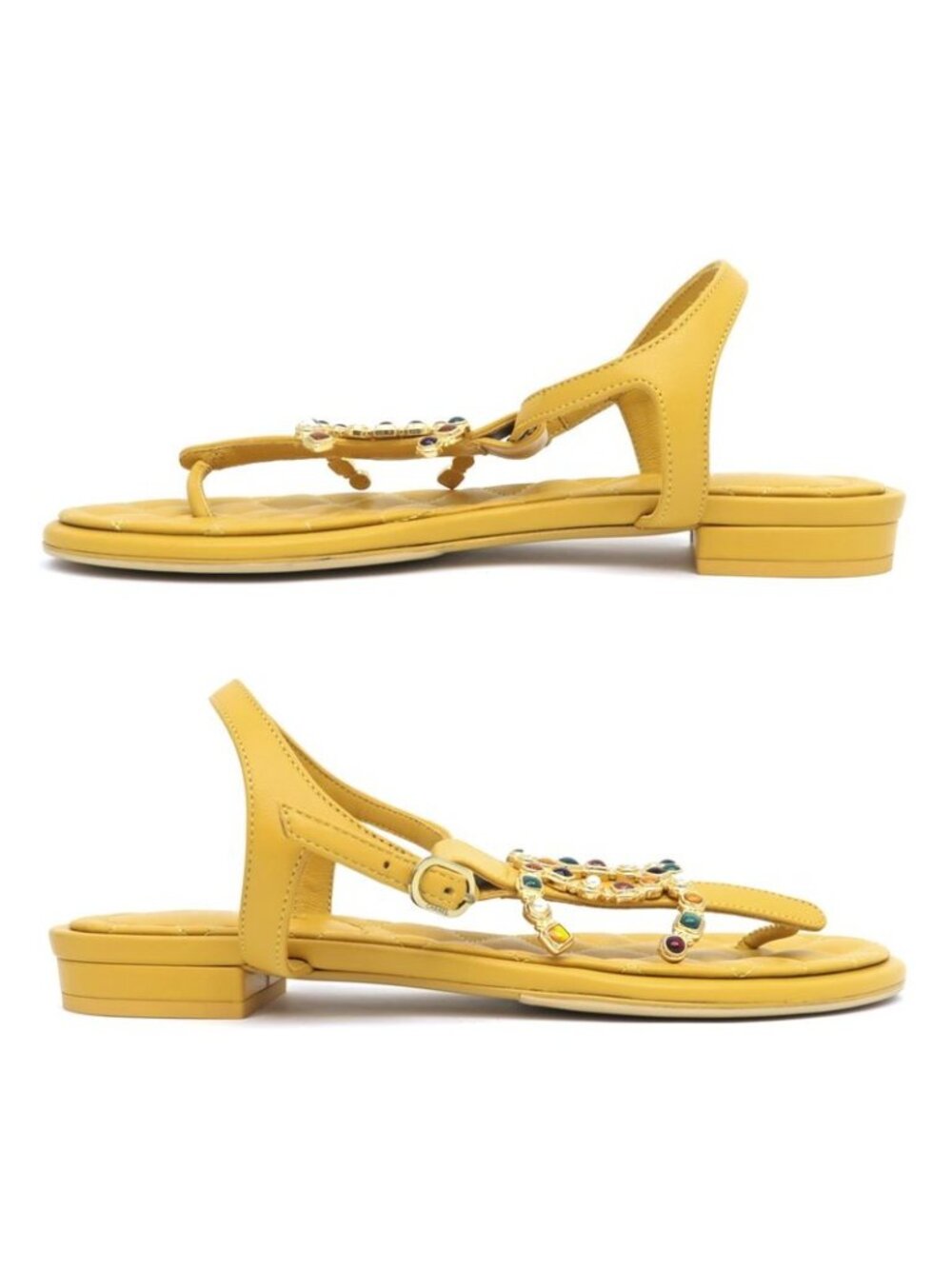 Chanel Flat Sandals Yellow 38 C Visual Coco Mark Shoes - Picture 3 of 10